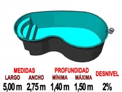 Piscina Prefabricada de Fibra de Vidrio Riñón R50